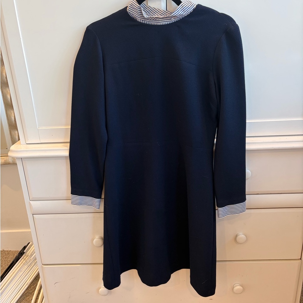 Sandro Navy Long Sleeve Dress with Striped Collar